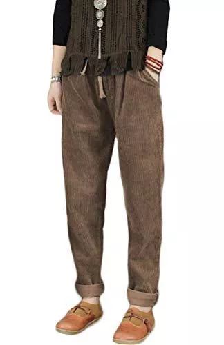 FTCayanz Hosen FTCayanz Damen Cordhose Haremshose Elastischer Bund Lange Hosen Freizeithose mit Tunnelzug