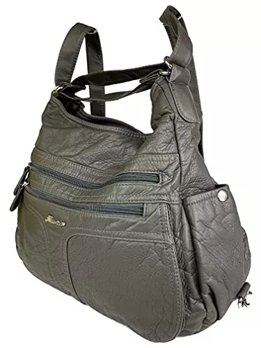 kennydoo Taschen & Rucksäcke Rucksacktasche I 2in1 Damen Rucksack und Handtasche in Einem I Schultertasche einfarbig Uni und Batik I Damen-Tasche sportlich &amp; leger (A0106 anthrazit)