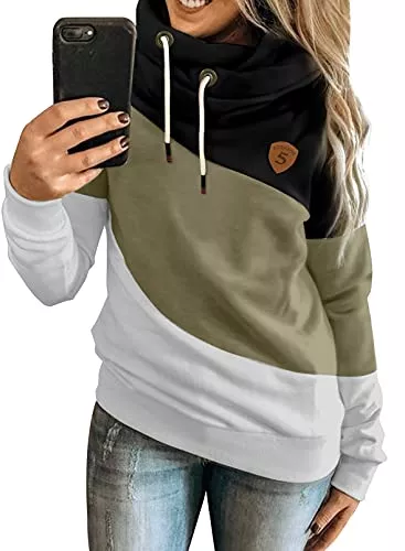 Dokotoo Kapuzenpullover Dokotoo Damen Kapuzenpullover Stehkragen Hoodie Pullover Farbblock Sweatshirt Langarmshirt Oberteile für Herbst Winter S-2XL