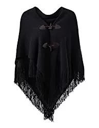 Ferand Strickjacken Ferand Poncho-Schal in lässiger Passform mit stylischen Hornknöpfen, V-Ausschnitt und V-Saum für Frauen