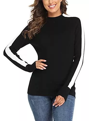 Dilgul Pullover & Strickmode Dilgul Damen Pullover Patchwork Langarmshirt Strickpullover