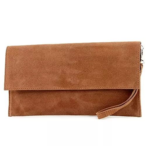 modamoda de Taschen & Rucksäcke modamoda de - T151/M151 - ital. Clutch Wildleder/Leder Metallic