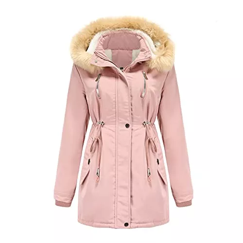 xxengfan Mäntel xxengfan Winterjacke Damen Warme Manteljacke für Damen Dicker Wintermantel mit Kunstpelzkapuze, Winter Thicken Fleece Gefütterte Parkas Lange Mäntel Übergroßer Trenchcoat
