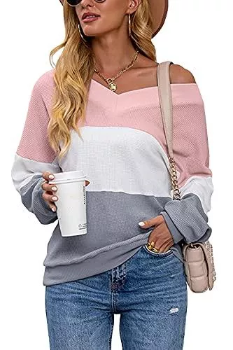 Nilimoph Pullover & Strickmode Pullover Damen Winter Pullis Loose V-Ausschnitt Strickpullover Casual Langarmshirt Grobstrick Oversize Pulli Oberteile