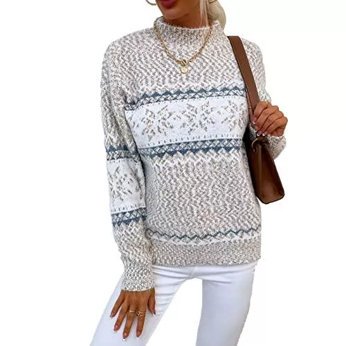 Blooming Beauty Pullover & Strickmode Blooming Beauty Damen Strickpullover Casual Langarm Rundhals Flauschiger Weihnachten Pullover Weihnachtspullover Ugly Christmas Sweater Oberteile Tops für Frauen in Norweger-Optik