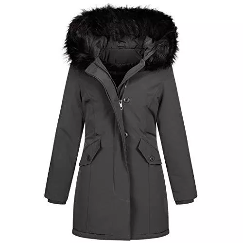 Elara Mäntel Elara Damen Jacke Winterparka Mantel Kunstfell Chunkyrayan