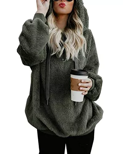 Hormtaer Kapuzenpullover Damen Pullover Langarm Lose Winter Hoodie Warm Teddy-Fleece Oversize Sweatshirt Tops mit Kapuze