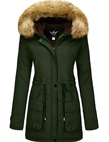 YXP Mäntel YXP Damen Winter verdicken Militär Parka Jacke Warmer Fleece Baumwollmantel mit Pelzkapuze