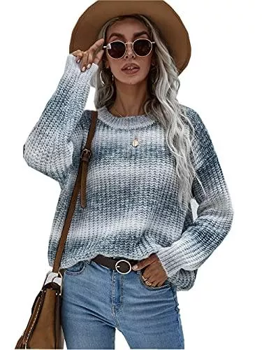 ZIYYOOHY Pullover & Strickmode ZIYYOOHY Damen Elegant Pullover Lose Strickpullover Rundhals Langarm Winter Sweatshirt Casual Farbblock Oversize Pulli Sweater Farbverlauf Regenbogen