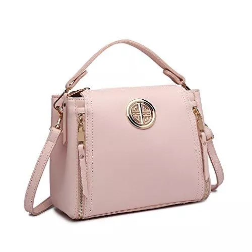 Miss Lulu Taschen & Rucksäcke Miss Lulu Handtasche Damen Schultertasche Henkeltasche Pu Leder Elegant Umhängetasche Mittlere Top Griff Tasche (Pink)