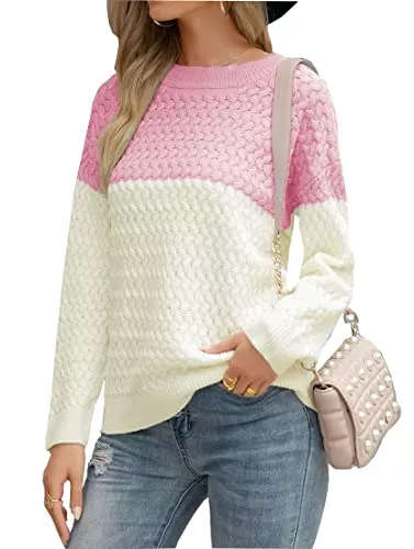 Cassiecy Pullover & Strickmode Cassiecy Damen Strickpullover Winter Langarm Farbblock Pullover Lose Aushöhlen Rundhals Lose Mode Sweatshirt