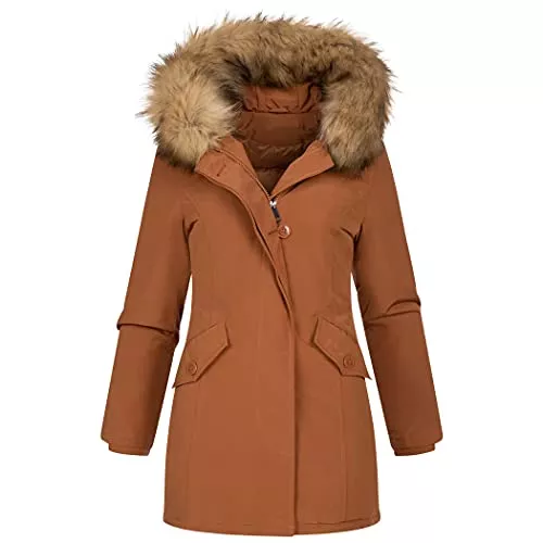 Elara Mäntel Elara Damen Jacke Winterparka Mantel Kunstfell Chunkyrayan