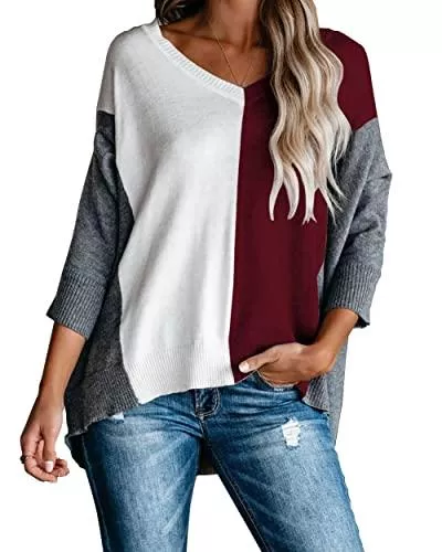 AOISAGULA Pullover & Strickmode AOISAGULA Damen Pullover Casual Stricken Sweater Lange Ärmel Pulli Winter Sweatshirt Herbst Jumper Lose Oberteile V-Ausschnitt Outwear für Frauen cc