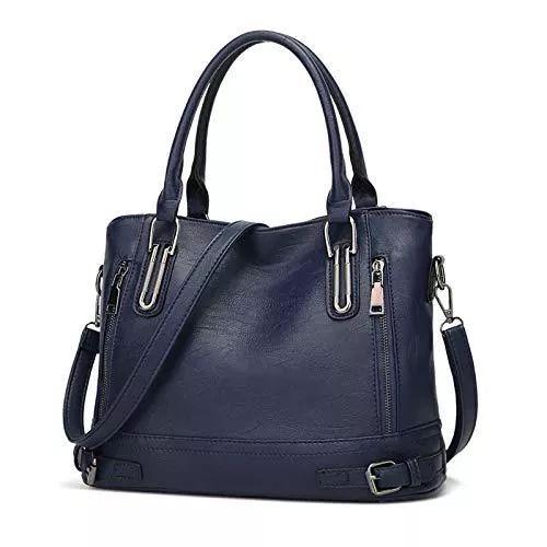 VINBAGGE Taschen & Rucksäcke Damen Handtasche Leder Henkeltasche Top Griff Tasche Vintage Weiches Umhängetasche Schultertasche für Frauen - Dunkelblau