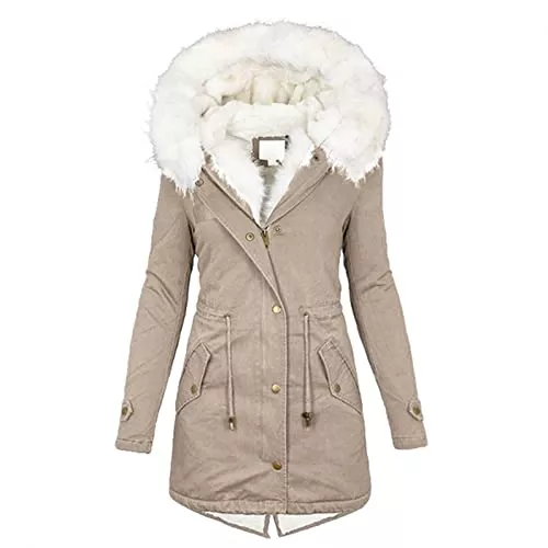 Mymyguoe Mäntel Mymyguoe Winterjacke Wintermantel Damenjacke Damen Übergang Reissverschluss Tasche Stepp Dicker Steppmantel Trenchcoat Lang Winterparka für Frauen Gefüttert Teddyfell mit Kapuzen