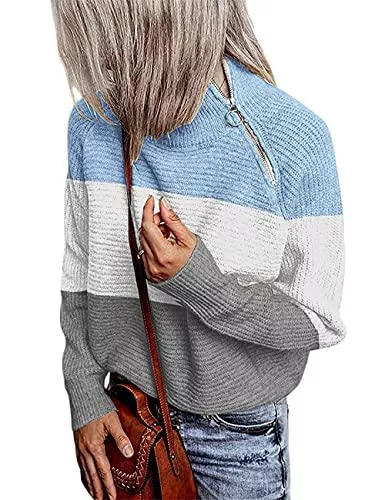 SEBOWEL Pullover & Strickmode SEBOWEL Strickpullover Damen Langarm Pullover Einfarbig Rollkragenpullover Strickpulli Sweater Tops mit Reissverschluss