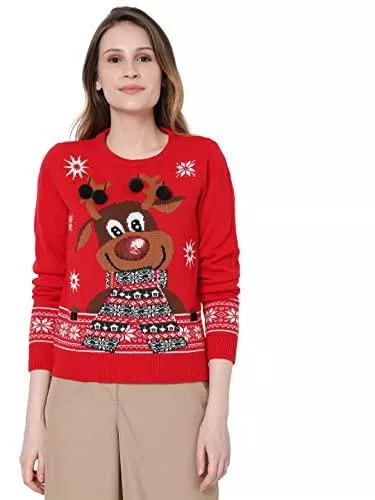 VERO MODA Pullover & Strickmode Vero Moda Weihnachtspullover mit Rentier und Relief-Applikationen