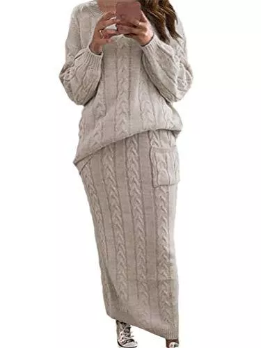 ORANDESIGNE Freizeit ORANDESIGNE Damen Strickkleid Zweiteiliger Anzug Pullover Oberteil und Midi Strickrock Bodycon 2 Stück Set Midikleid Rollkragen Pulloverkleid