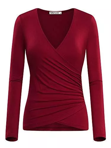 MSBASIC Langarmshirts MSBASIC Damen Langarmshirt Tiefe V Ausschnitt Kreuz Wickeln Ärmellos Kurzärm Langärm Tops