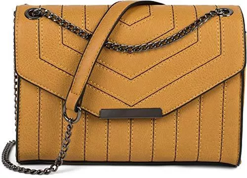 styleBREAKER Taschen & Rucksäcke styleBREAKER Damen Umhängetasche mit Ziernähten und Kette, Schultertasche, Handtasche, Tasche 02012308, Farbe:Curry