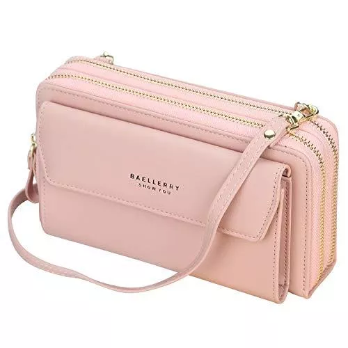Yixuan LLC Taschen & Rucksäcke Yixuan Damen Schultertasche Handy Umhängetasche Handytasche zum Umhängen mit 2 Reißverschluss Beutel Damen Geldbörse Portemonnaie PU Leder Tasche Handytasche mit Kartenfächer Verstellbar Schultergurt