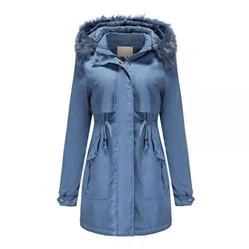 Mymyguoe Jacken Mymyguoe Winterjacke Wintermantel Damenjacke Damen Übergang Reissverschluss Tasche Stepp Dicker Steppmantel Trenchcoat Lang Winterparka für Frauen Gefüttert Teddyfell mit Kapuzen
