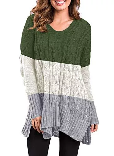 CORAFRITZ Pullover & Strickmode CORAFRITZ Damen Pulloverkleid Strickkleid Colorblock Pulloverkleid Elegant V-Ausschnitt Langarm Tunika Kleid