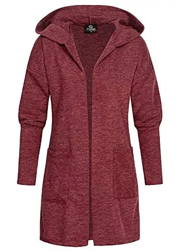 Styleboom Fashion® Strickjacken Styleboom Fashion® Damen Melange Cardigan mit Kapuze 2-Pockets schwarz