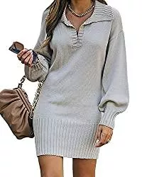 ZIYYOOHY Freizeit ZIYYOOHY Damen Elegant Strickkleid Pulloverkleid Tunika Kleid V-Ausschnitt Langarm Minikleid Mit Gürtel