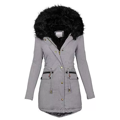 Pianshanzi Mäntel Pianshanzi Wintermantal Damen Lang mit Fell Wasserdicht Schwarz Sale Warm Winterparka Damenmantel Parka Mantel Damenjacke Fleecejacke Steppjacke Steppmantel Übergangsmantel Winterjacke