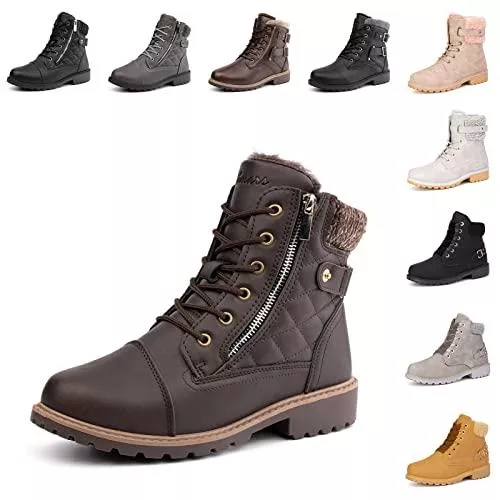 Hitmars Stiefel Winterstiefel Damen Gefüttert Stiefeletten Winterschuhe Kurzschaft Schneestiefel Warme Ankle Boots Outdoor Wanderschuhe Schwarz Khaki Grau Braun 36-43 EU