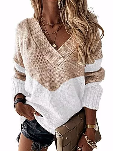 Abtel Pullover & Strickmode Abtel Women's Pullover Solid Color/KnittedStripe/Leopard Jumper Casual Sweatshirts Long Sleeve Tunic Winter Sweater Loose Top Warm Knitwear