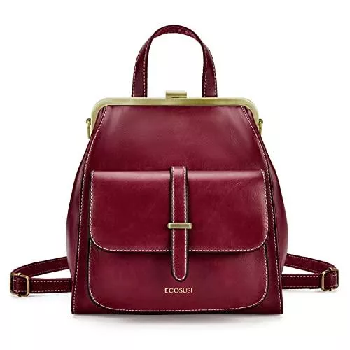 ECOSUSI Taschen & Rucksäcke ECOSUSI Rucksack Damen Rucksackhandtaschen Vintage Klein Daypack Tagesrucksack Kunstleder Wasserabweisend Reise Rucksack Weinrot