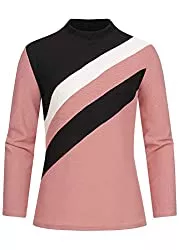 Styleboom Fashion Pullover & Strickmode Styleboom Fashion® Damen High-Neck Colorblock Pullover Diagonal Muster rosa schwarz