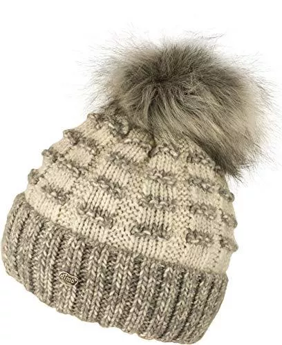 fashionchimp Hüte & Mützen fashionchimp ® Damen Strickmütze mit Wolle, Felloptik-Bommel, Fleece-Innenfutter, Wintermütze, Made In EU