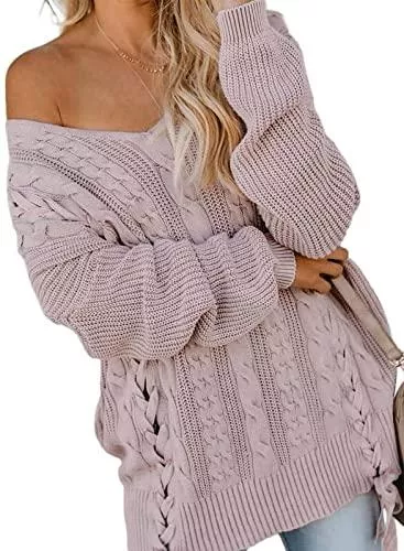 HAPPY SAILED Pullover & Strickmode HAPPY SAILED Damen V-Ausschnitt Langarm Strickpullover Strickpulli Stricksweater Stricksweatshirt Strick Langarmshirt S-XL