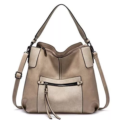 Realer Taschen & Rucksäcke Realer Handtasche Damen Shopper Leder Umhängetasche Groß Schultertasche Frau Elegant Henkeltasche Hobo Taschen mit Abnehmbar Schulterriemen Khaki