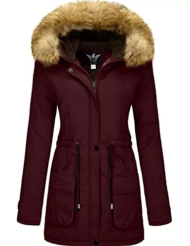 YXP Mäntel YXP Damen Winter verdicken Militär Parka Jacke Warmer Fleece Baumwollmantel mit Pelzkapuze