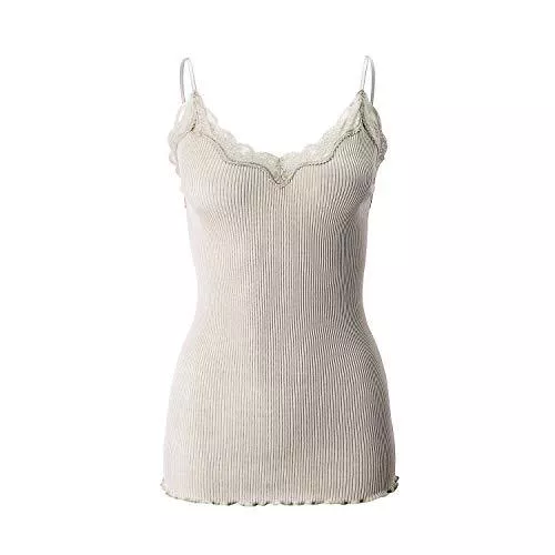 SilRiver Tops SilRiver Damen Seide Rippen Camisole Tank Top Elegant Spitze Hals Cami Unterhemden
