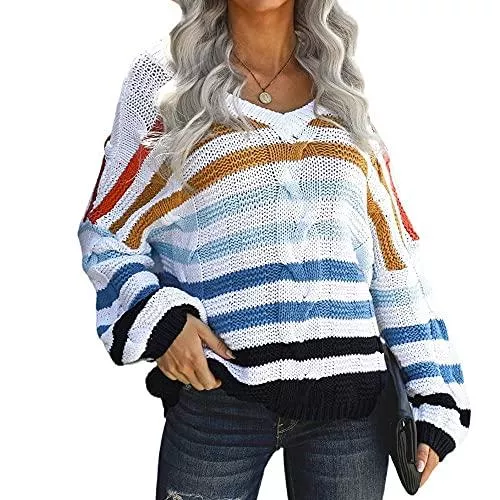 Cocopa Pullover & Strickmode Cocopa Pullover Damen Herbst ，Oversize Langarm Strickpullover mit v Ausschnitt,Longpullover Einfarbig Sweatshirt Strickpulli Pullis für Winter und Herbst