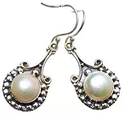 StarGems Uhren StarGems 925er Sterling Silber River Pearl Einzigartig Handgefertigt Ohrringe 4,45cm River Beige X4017