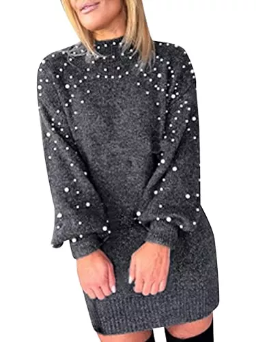 Onsoyours Freizeit Onsoyours Damen Pulloverkleid Elegant Rundhals Langarm Strickkleid Bodycon 2 Stück Set Pullover Oberteil Minirock Einfarbig Minikleid Warme Wickelkleid Lose Sweater Kleid