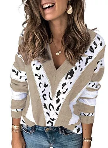 Dokotoo Pullover & Strickmode Dokotoo Damen Strickpullover V-Ausschnitt Casual Pullover Warm Oberteil Tops Streifen Sweater Elegant Herbst Winter Sweatshirt S -XXL