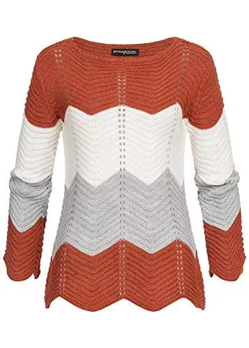 Styleboom Fashion® Pullover & Strickmode Styleboom Fashion® Damen Colorblock Strickpullover Kupfer Weiss grau