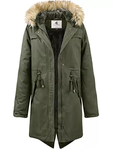 Uoiuxc Mäntel Uoiuxc Damen Langer winddichter Wintermantel Parka Jacke mit Fleecefutter und Kapuze