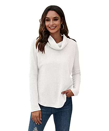 CARCOS Pullover & Strickmode CARCOS Damen Loose Waffel Strickpullover Casual Pullover Sweatshirt Pulli Elegant Jumper Shirts Langarmshirt Oversize Pulli Oberteile