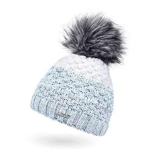 Neverless Hüte & Mützen Neverless® Damen Strick-Mütze gefüttert Fleece-Innenfutter Fell-Bommel Kunstfell Winter-Mütze Bommelmütze Grobstrick Mehrfarbig