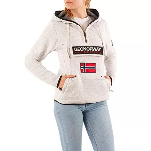Geographical Norway Kapuzenpullover Geographical Norway Damen Half Zip Hoodie Kapuzenpullover Sweater Brusttasche Embro Känguru Pocket Sleeve Rupper Patch