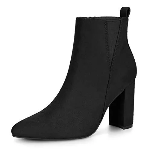 Allegra K Stiefel Allegra K Damen Spitze Blockabsatz Wildleder Stiefeletten Schuhe Chelsea Boots