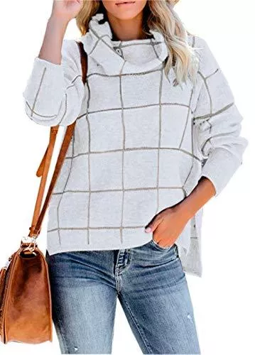 ZIYYOOHY Pullover & Strickmode ZIYYOOHY Damen OL Rollkragenpullover Kariert Langarm Feinstrick Strickpullover Modische